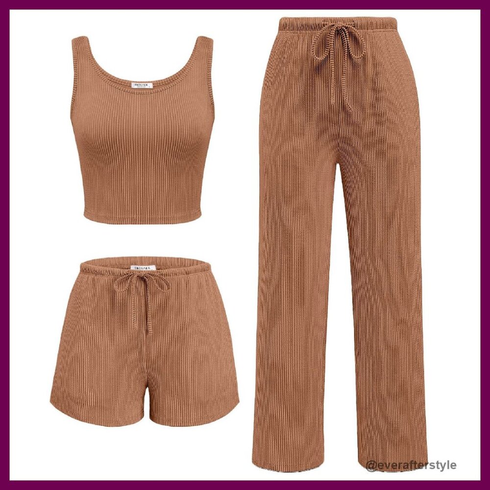 Ribbed Lounge Set Crop Top Shorts Pants Soft Pajama Set Y2k Chic